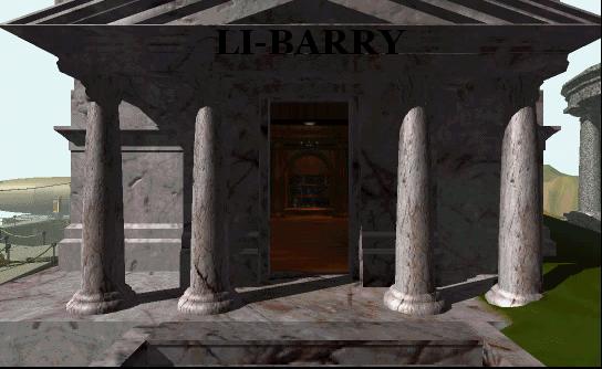 Exterior view of the classic looking building. It has white columns. The lintel above the door says 'Li-Barry'.