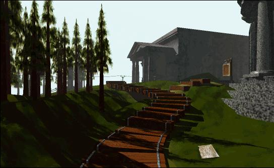 Walking closer to the note and the building.