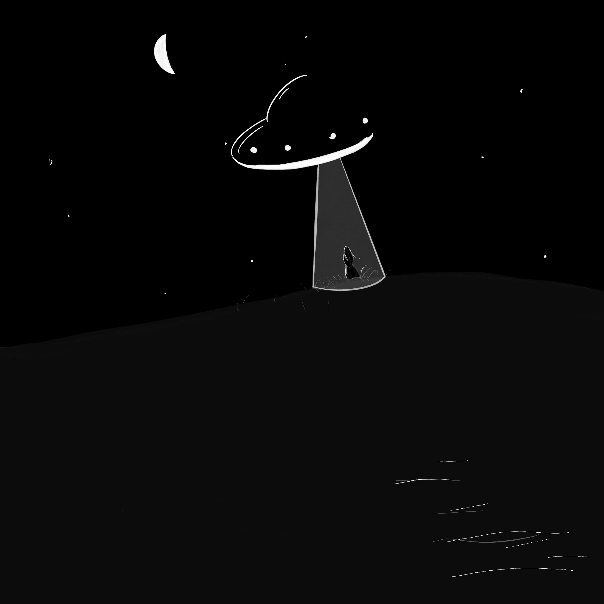 A ufo beaming up the girl from the field