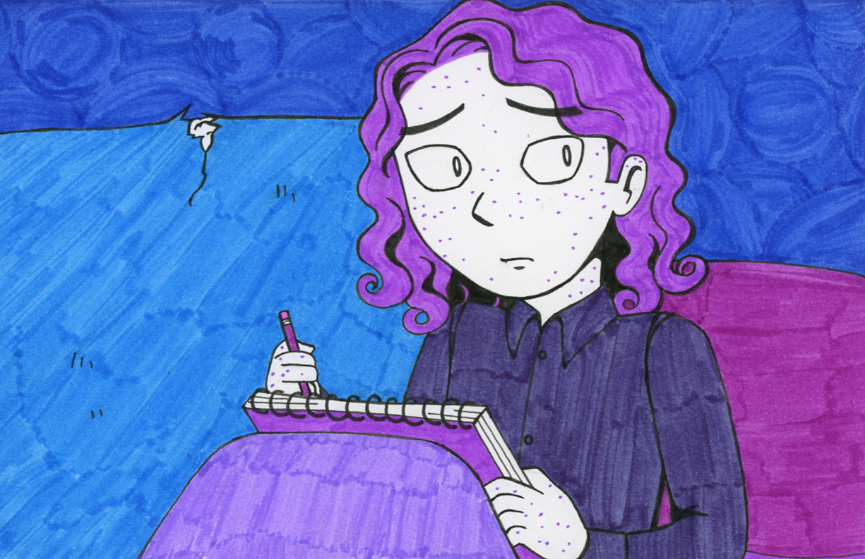 Rowan, sitting on his couch with an anxious expression.