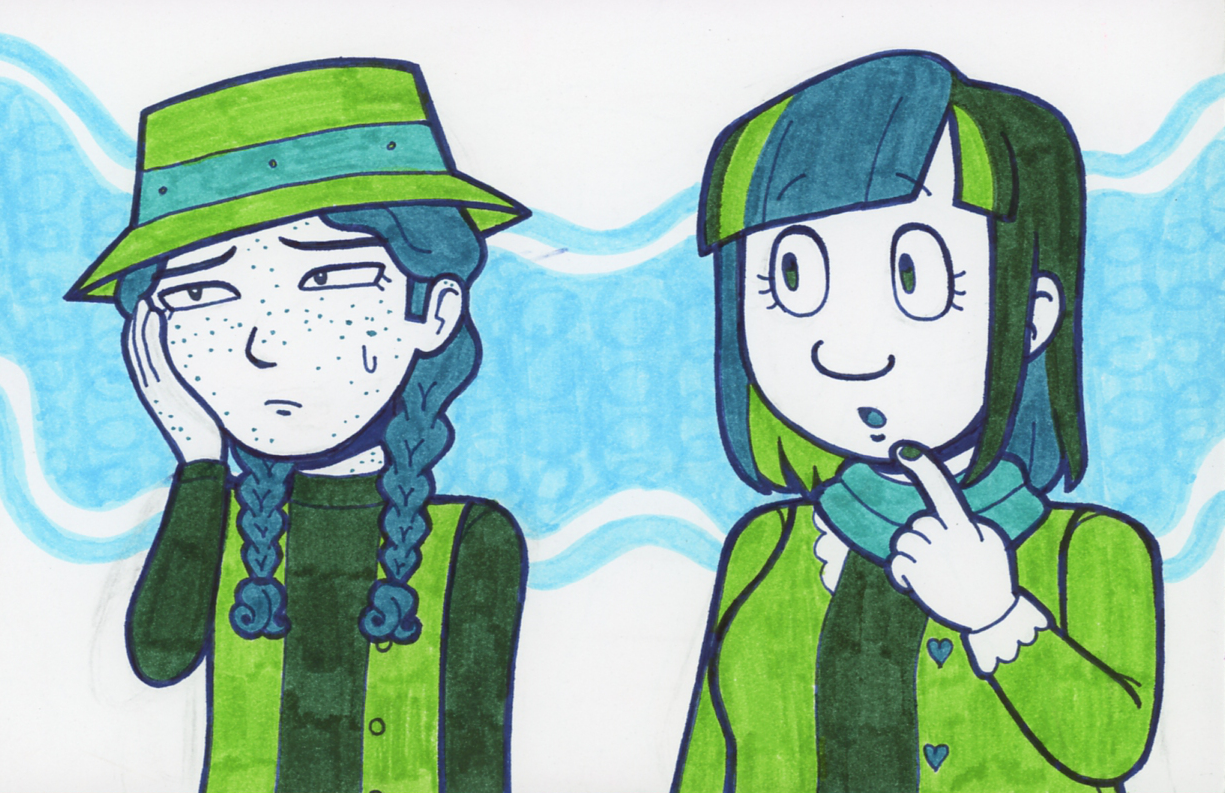 Rowan, looking indecisive. Kiva looks on with curiosity.