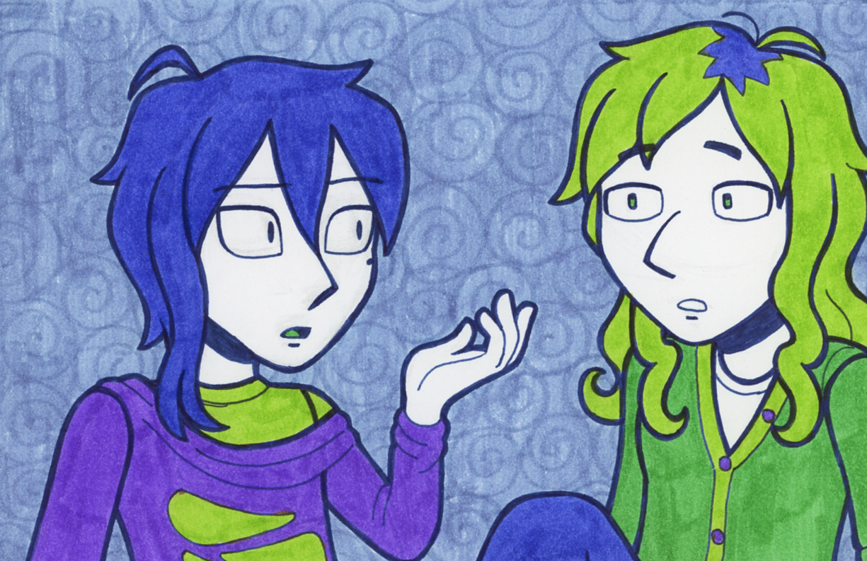 Adair and Ximun talking.