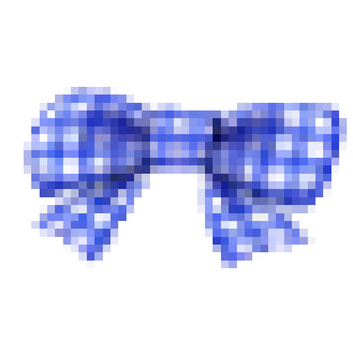 A pixelated blue bow