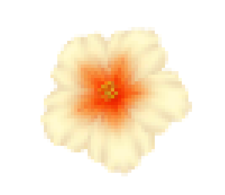 A pixelated hibiscus flower