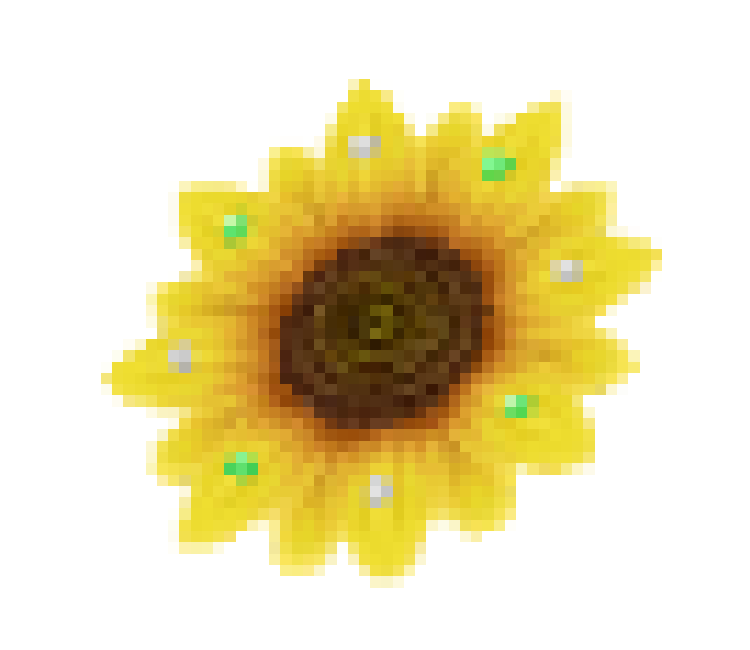 A pixelated sunflower