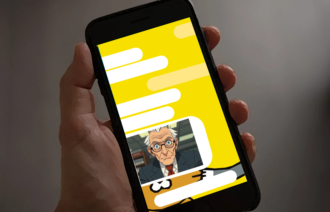 un telephone ouvert sur une conversation avec la photo d'un homme