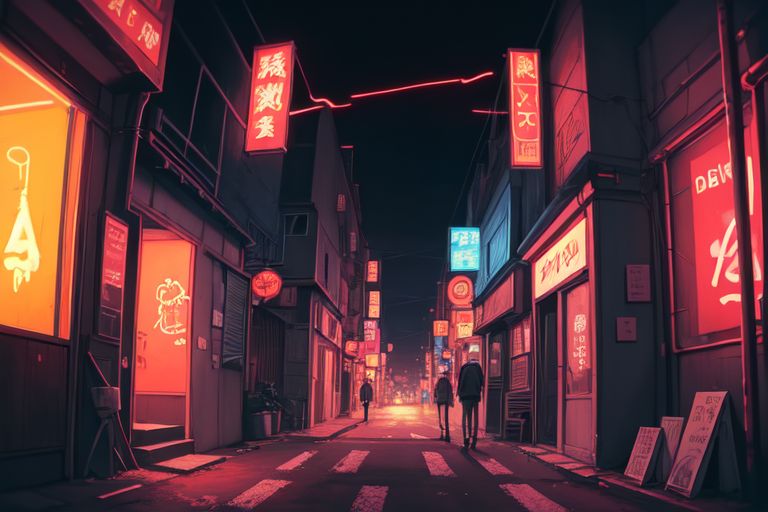 une allée sombre avec des néons