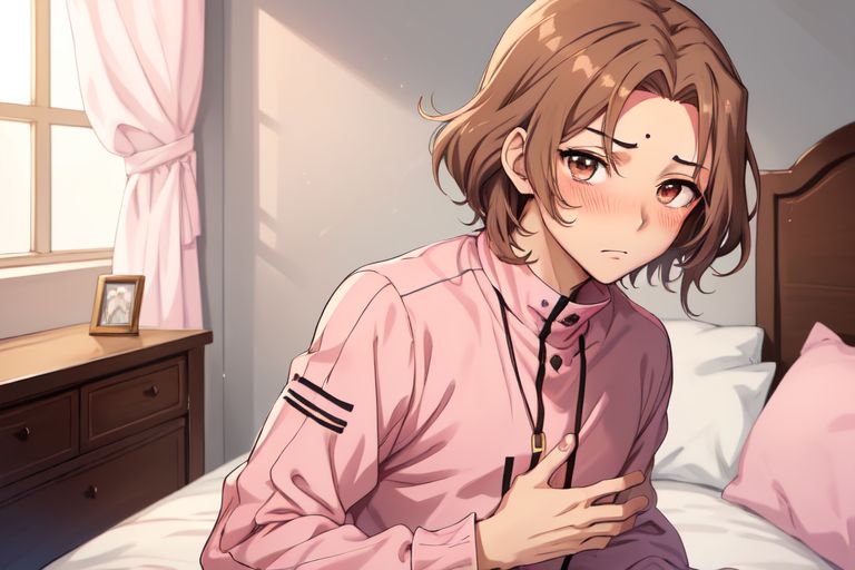 sun-jin rougissant, la main sur le coeur