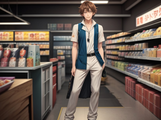 Sun-jin debout dans un rayon de la superette