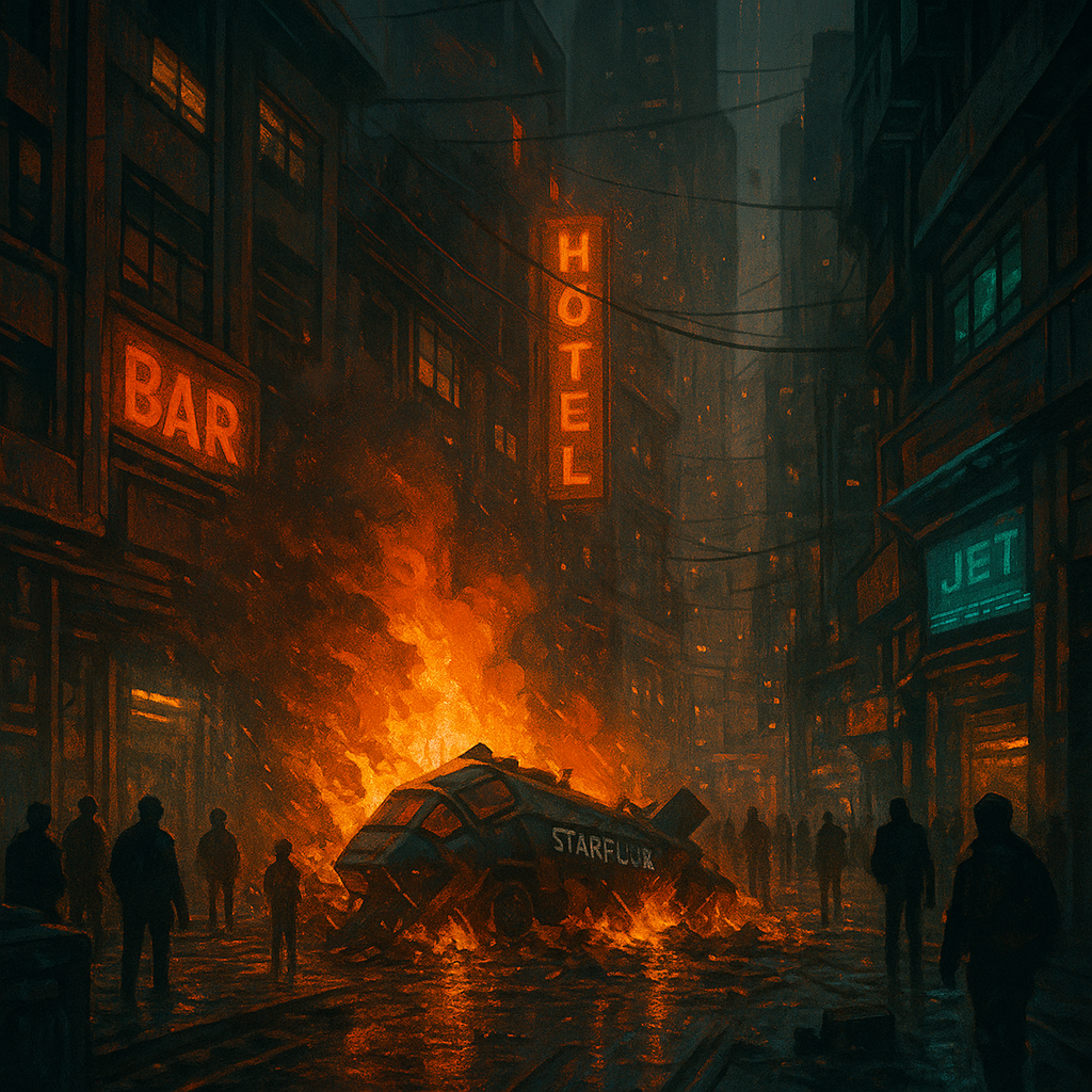 Star Flux shuttle crash in the slums.