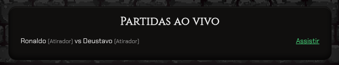 Painel de partidas ao vivo com botão para assistir