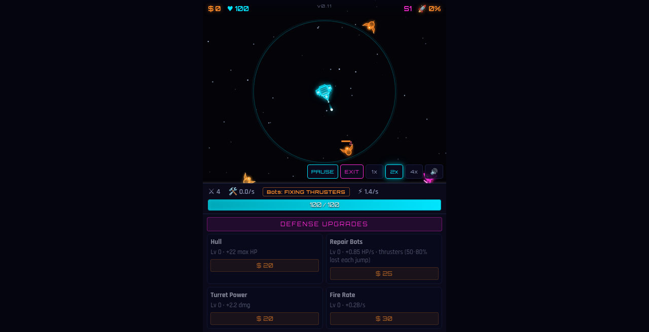 Status showing bots fixing thrusters
