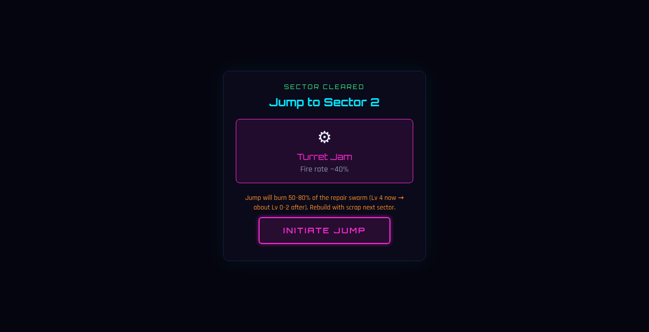 Jump screen with system failure and bot loss note