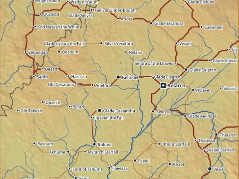 A region with rivers, roads and towns