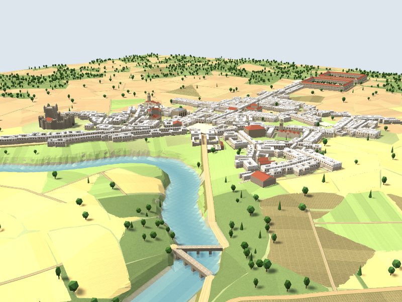 A town grown in 3D among its fields