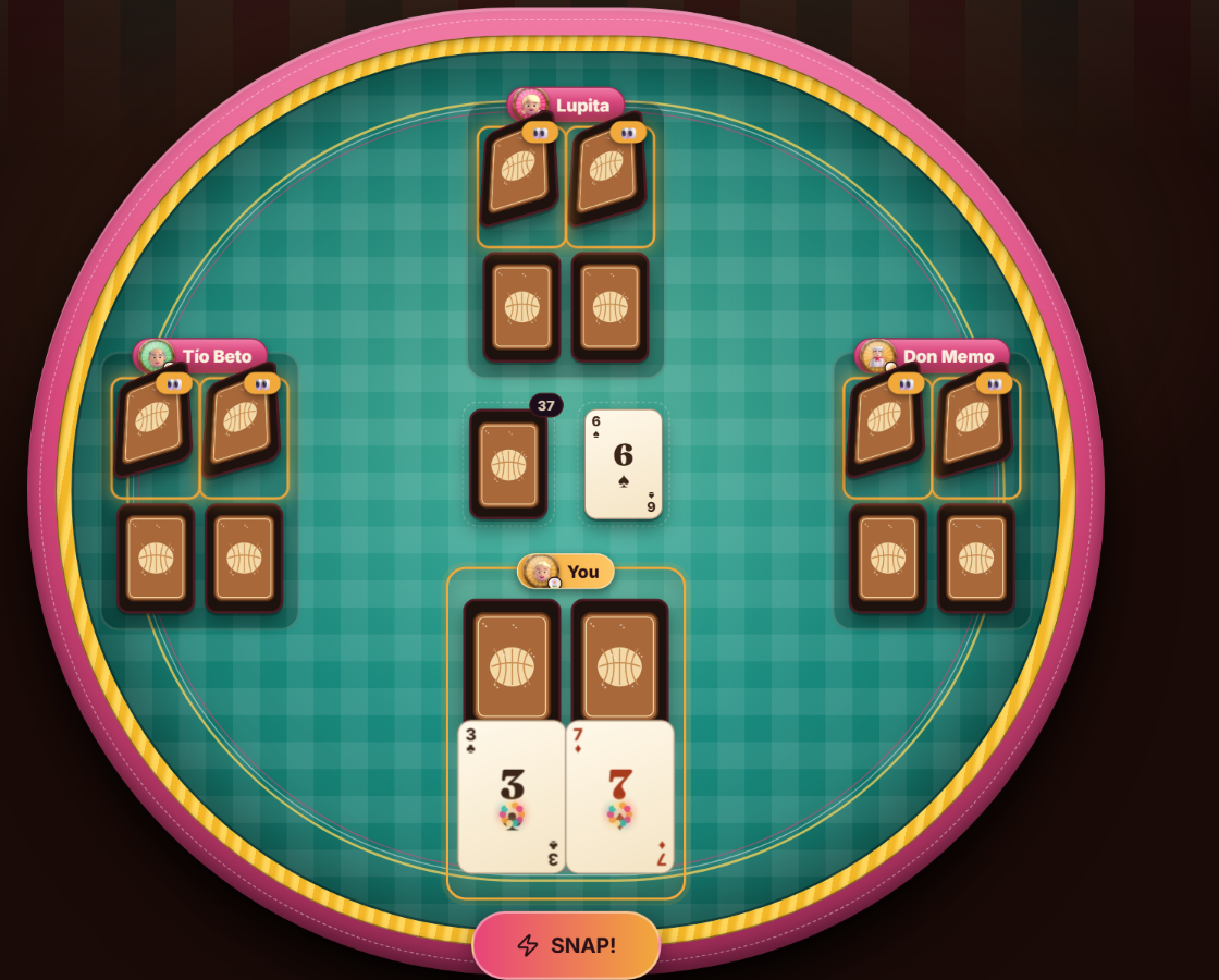 ¡Cambio! — a game in progress: four players round the table