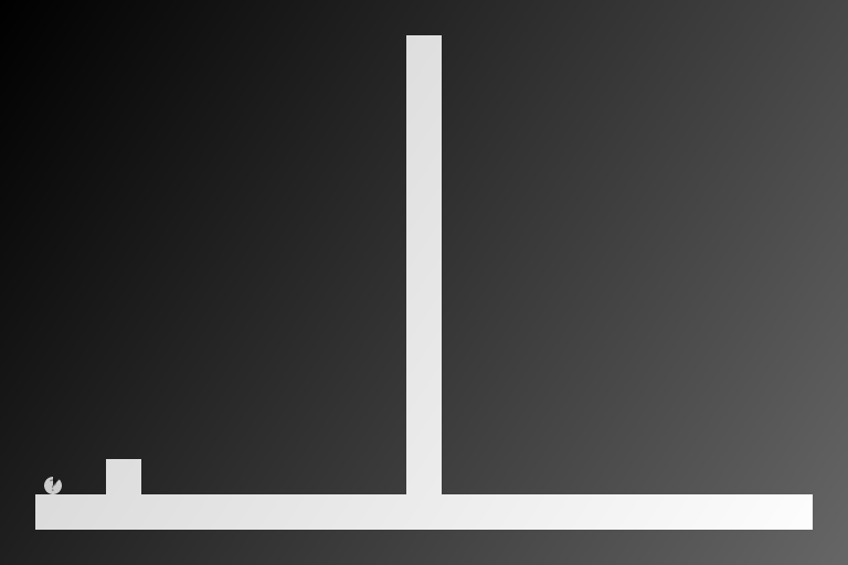 A subtle dark gray gradient background, with some platforms, a box, and the player, in a subtle light gray gradient.