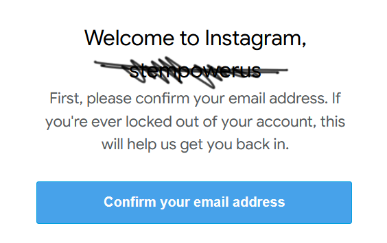 Instagram account confirmation email