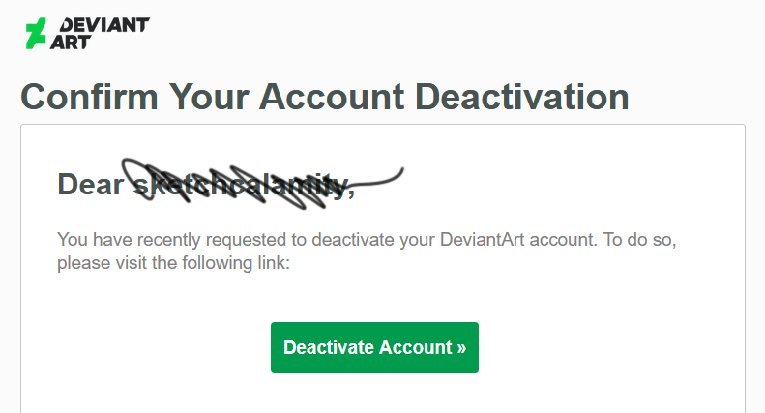 DeviantArt account deletion confirmation email
