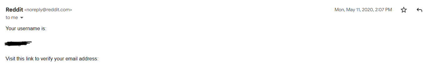 Reddit account confirmation email