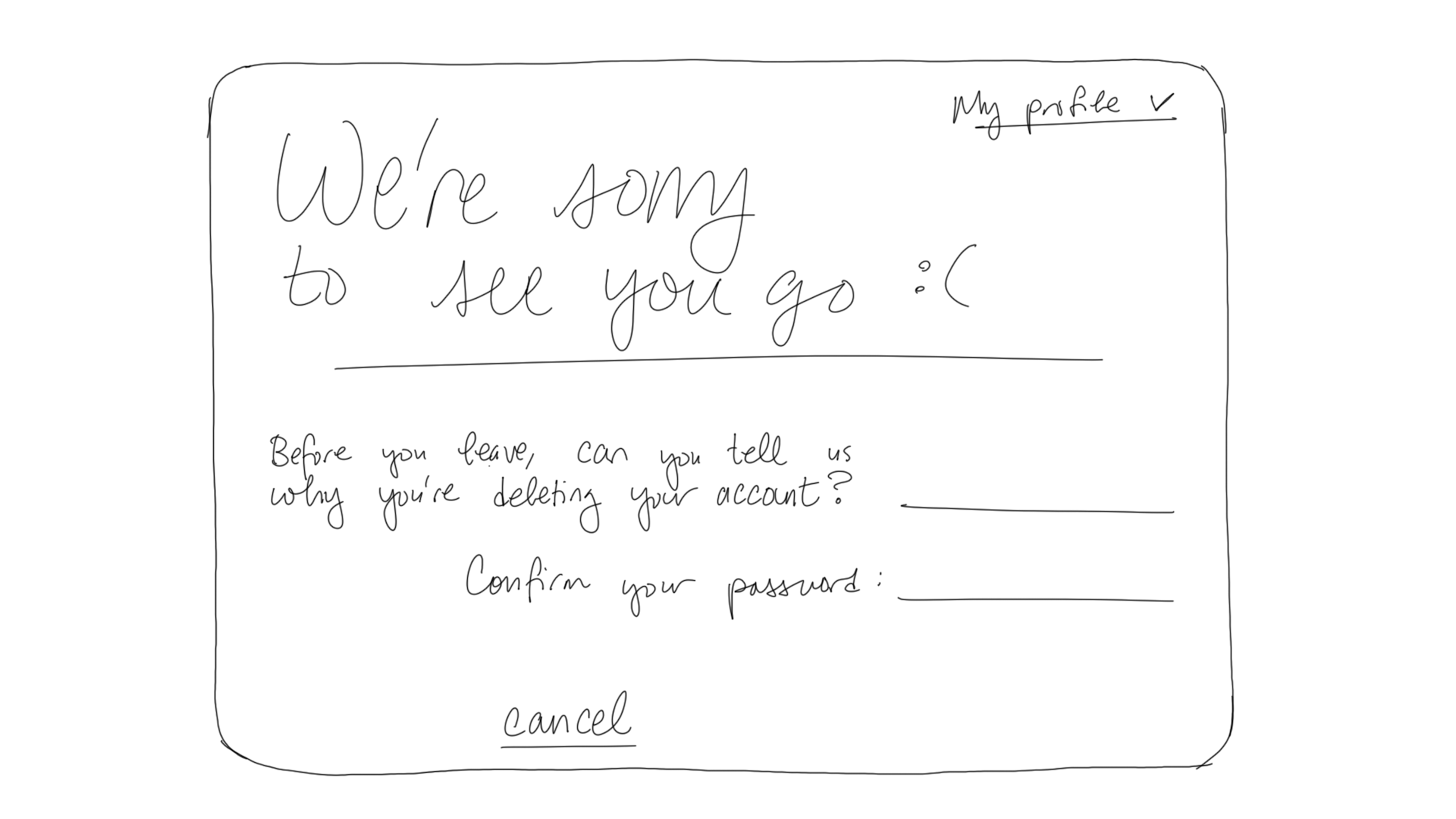 Interface for confirming an account deletion, with the text:
  